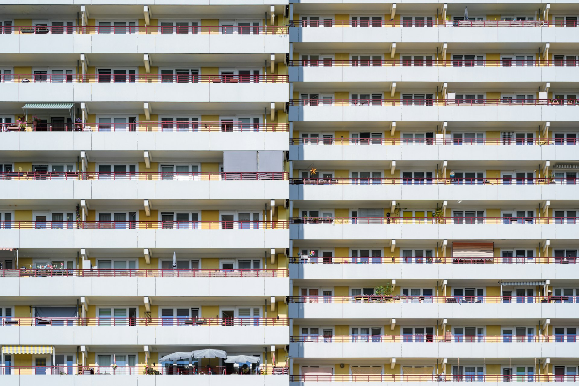 Completed modern residential apartment building with balconies