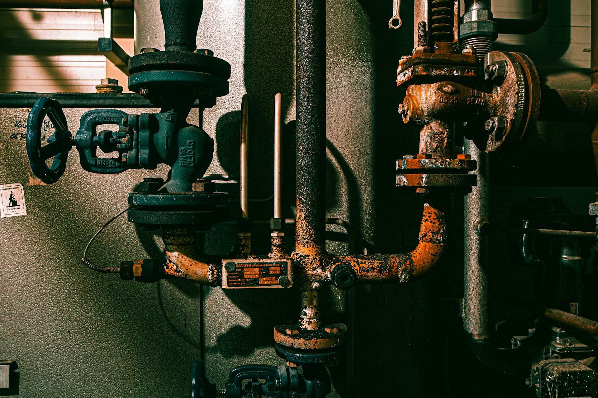 Industrial pipes and valves of a building services system